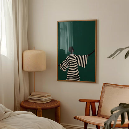 Minimalist Wall Art | Emerald Green Striped Silhouette Fashion Art Print