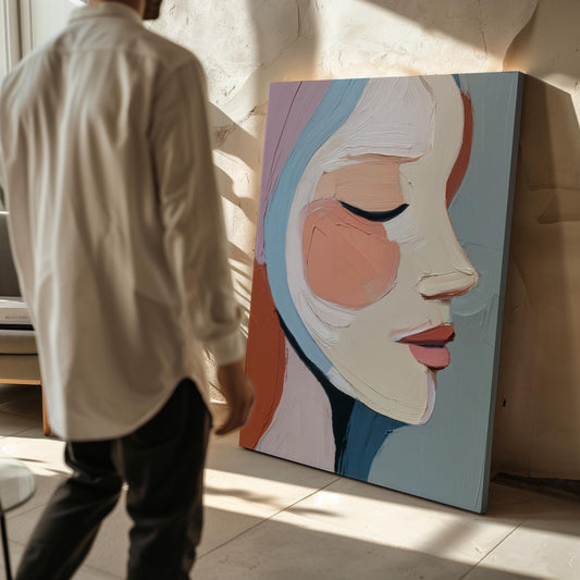 Abstract Portrait Canvas Set of 3 Modern Feminine Faces in Textured Oil Style Wall Art for Living Room or Bedroom Decor