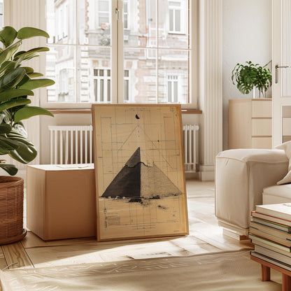 Egyptian Pyramid Poster – Vintage Blueprint Art Print | Sepia Wall Art