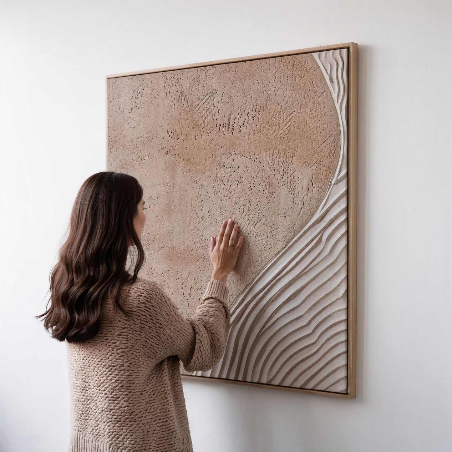 Square Beige Textured Canvas Wall Art Neutral Minimalist Floating Frame Large Extra Large Wall Art Japandi Wabi Sabi Decor