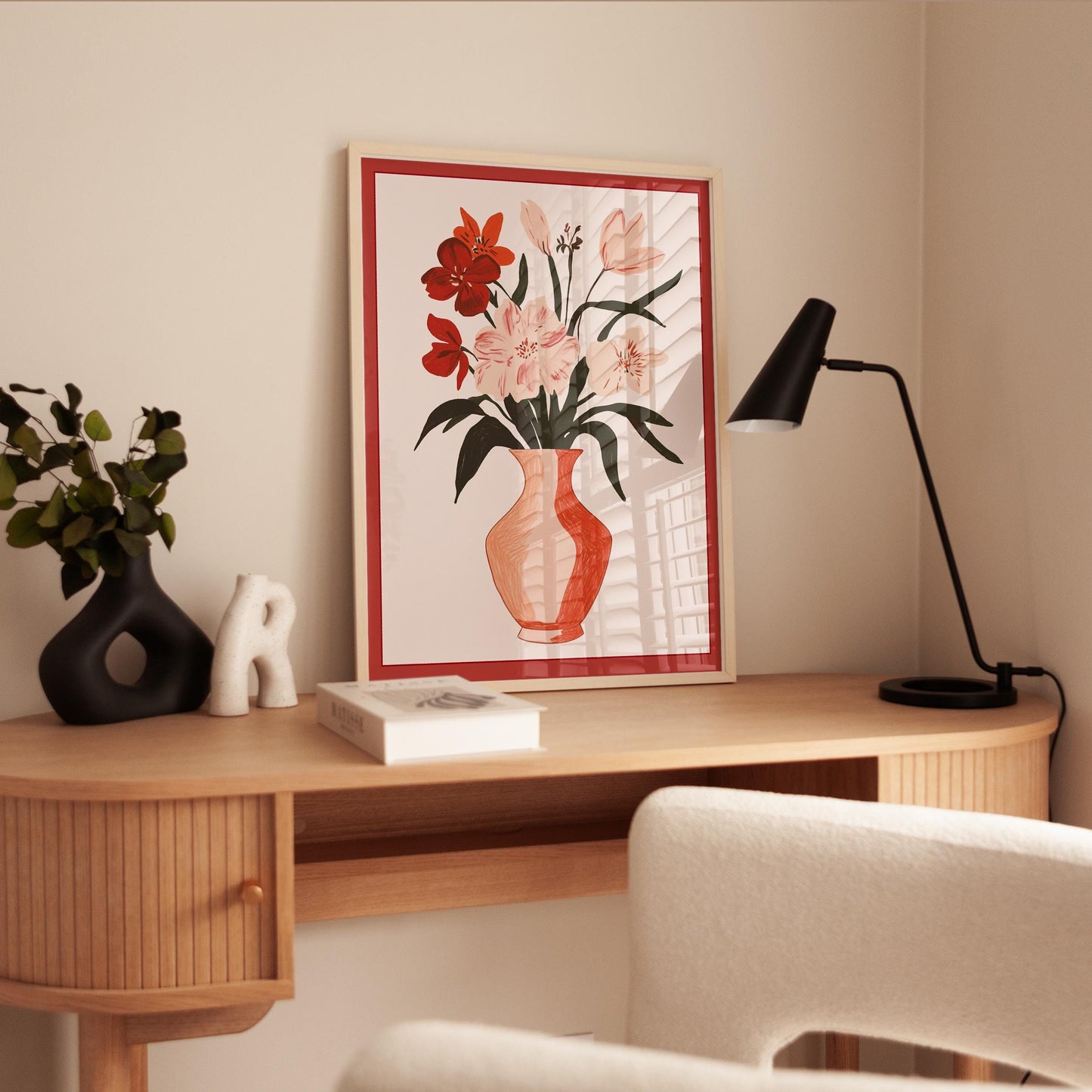 Floral Wall Art Print - Modern Botanical Art With Terracotta Vase Decor