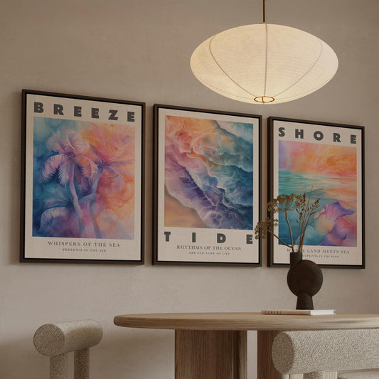 Breeze Tide Shore Canvas Wall Art Set of 3 Ocean Posters Coastal Beach Nautical Prints for Living Room Bedroom or Office