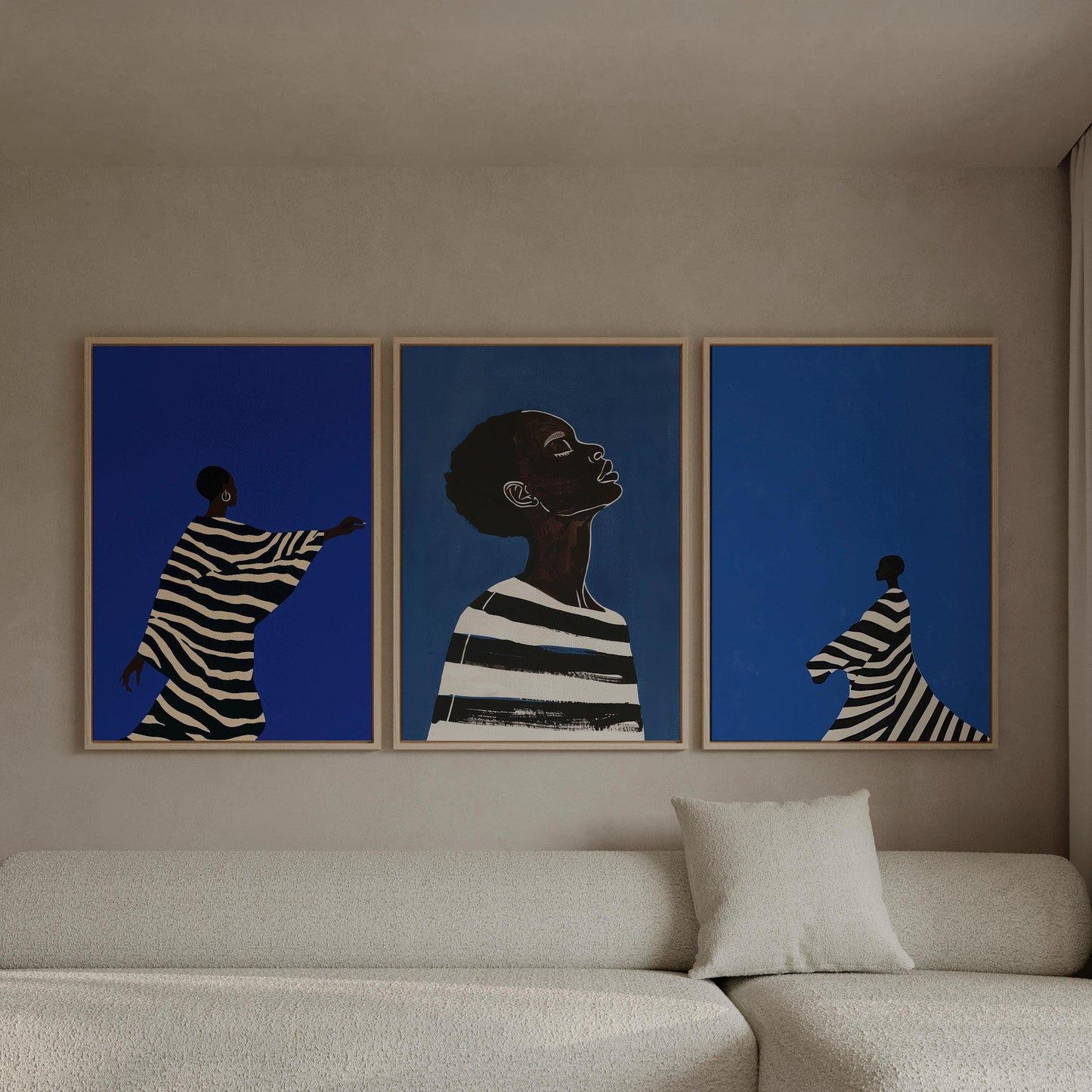 Electric Blue Women Canvas Print Set: Modern Abstract Figurative Art