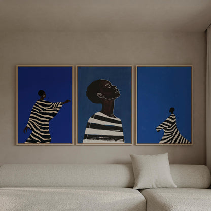 Electric Blue Women Canvas Print Set: Modern Abstract Figurative Art