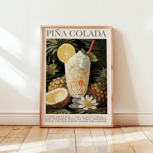 Vintage Piña Colada Print – Tropical Bar Art | Retro Cocktail Wall Decor