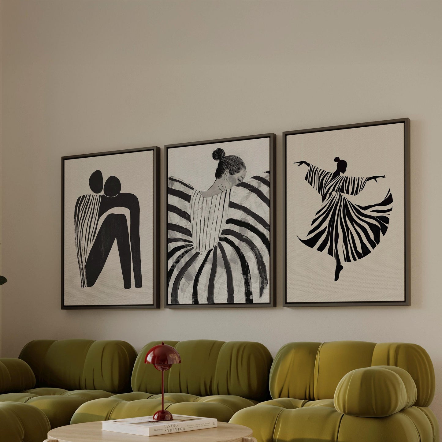 Black and White Women Canvas Floating Frame Set: Modern Abstract Figurative Art