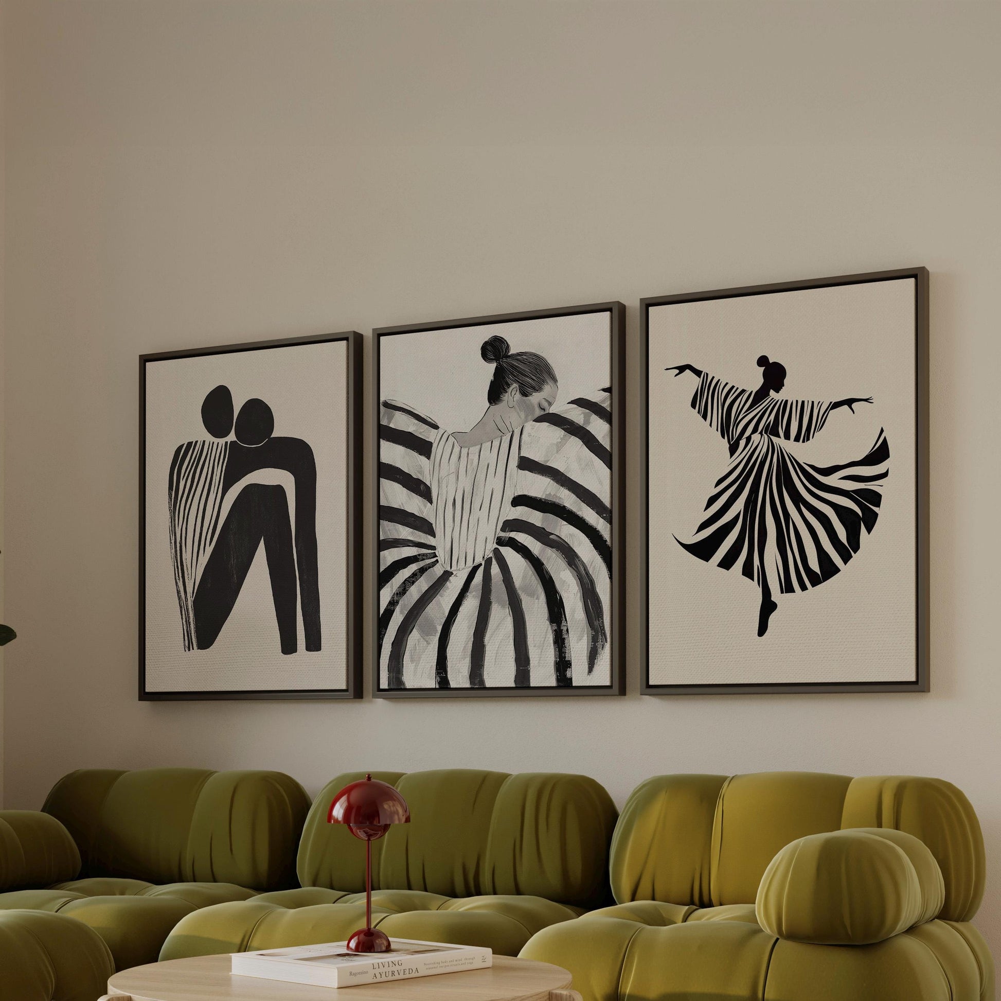 Black and White Women Canvas Floating Frame Set: Modern Abstract Figurative Art