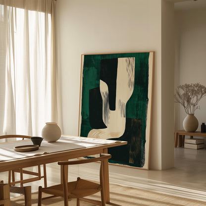 Abstract Wall Art Green and Beige Modern Canvas Print Minimalist Geometric Painting Large Living Room or Office Decor