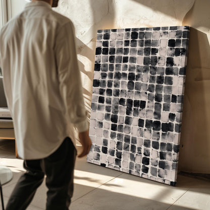 Black and White Grid Art Print, Minimalist Abstract Canvas, Modern Geometric Wall Art for Living Room or Office, Contemporary Decor