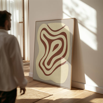 Giclée Canvas Print Abstract Brown Lines Minimalist Neutral Modern Wall Art Organic Shape Painting for Living Room or Office