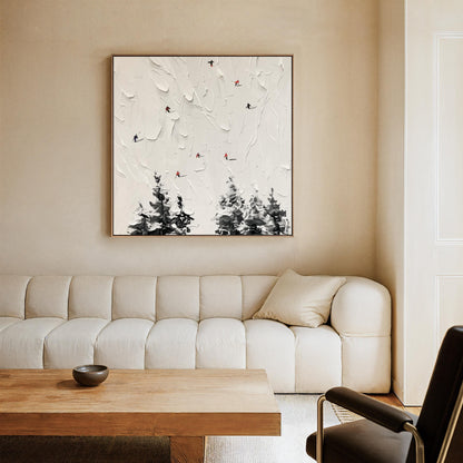 Skiing Wall Art – Textured Winter Snow Scene on Large Square Canvas Print