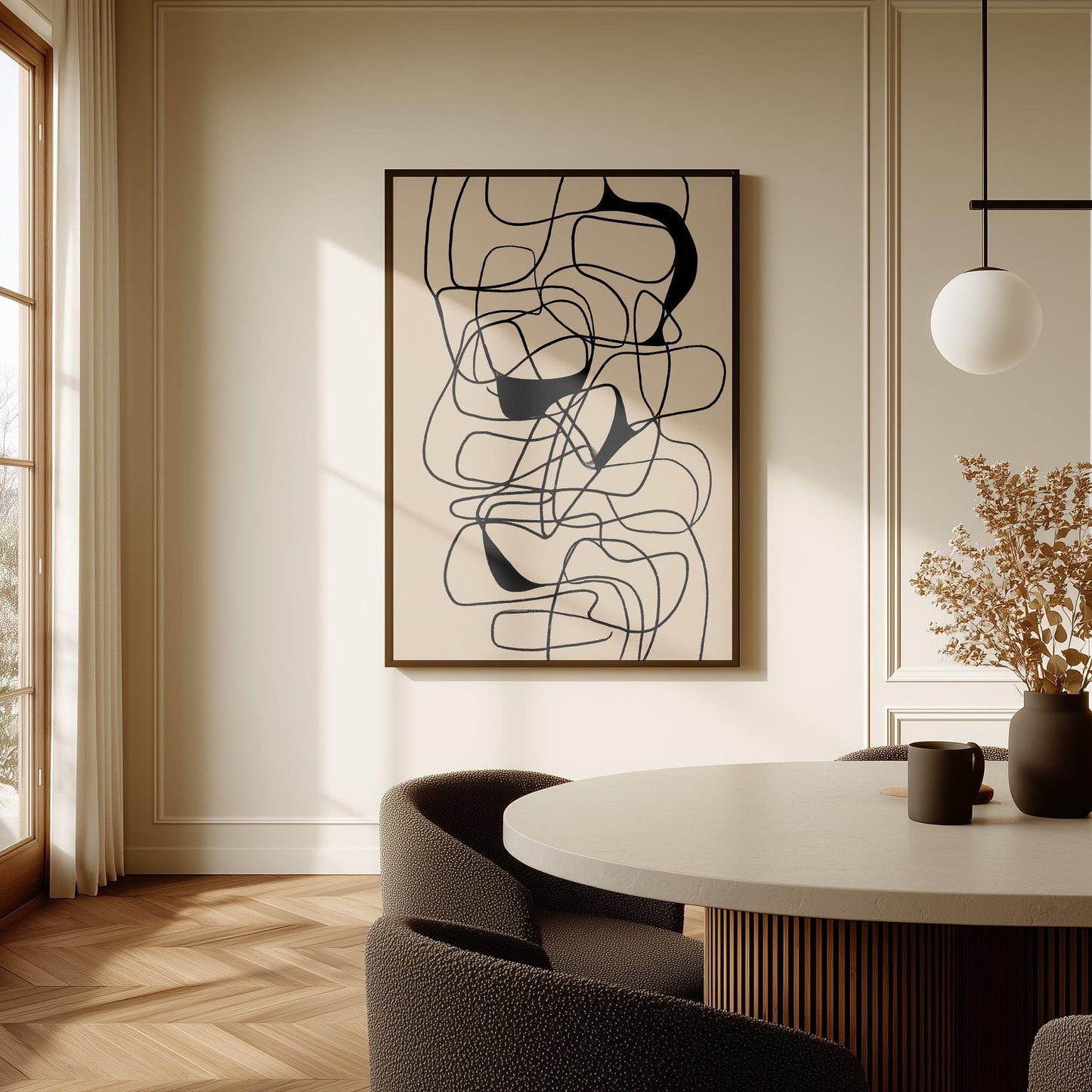 Abstract Art Print – Minimalist Canvas with Floating Frame Decor, Black and White