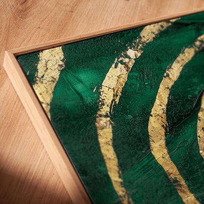 Emerald Green Spiral Giclée Canvas Print with Gold Accents, Modern Textured Abstract Wall Art for Living Room or Office