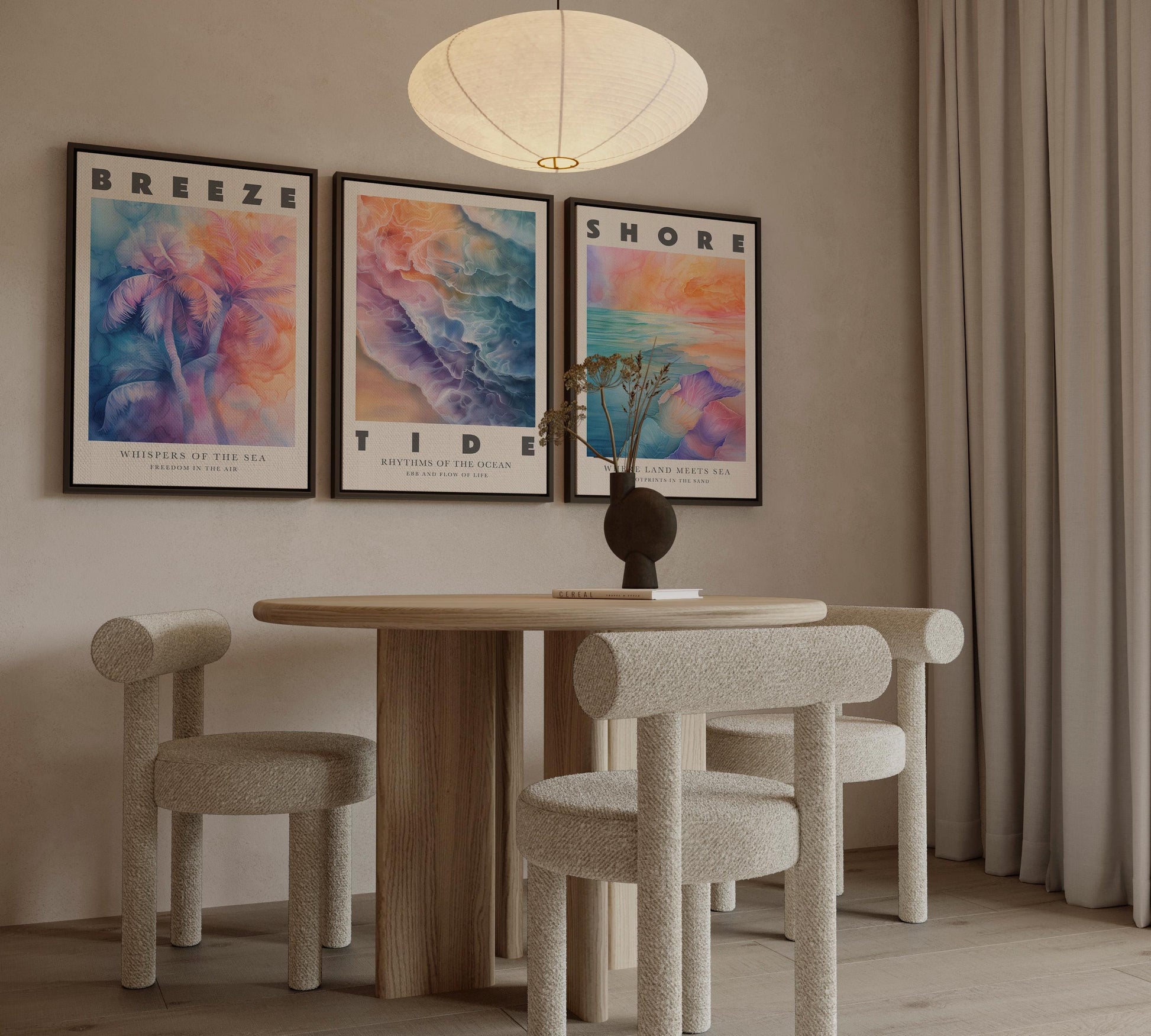 Breeze Tide Shore Canvas Wall Art Set of 3 Ocean Posters Coastal Beach Nautical Prints for Living Room Bedroom or Office