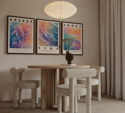 Breeze Tide Shore Canvas Wall Art Set of 3 Ocean Posters Coastal Beach Nautical Prints for Living Room Bedroom or Office