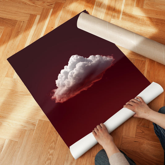 Minimalist Cloud Art Print – Deep Ruby Red Night Sky | Gallery Style Decor