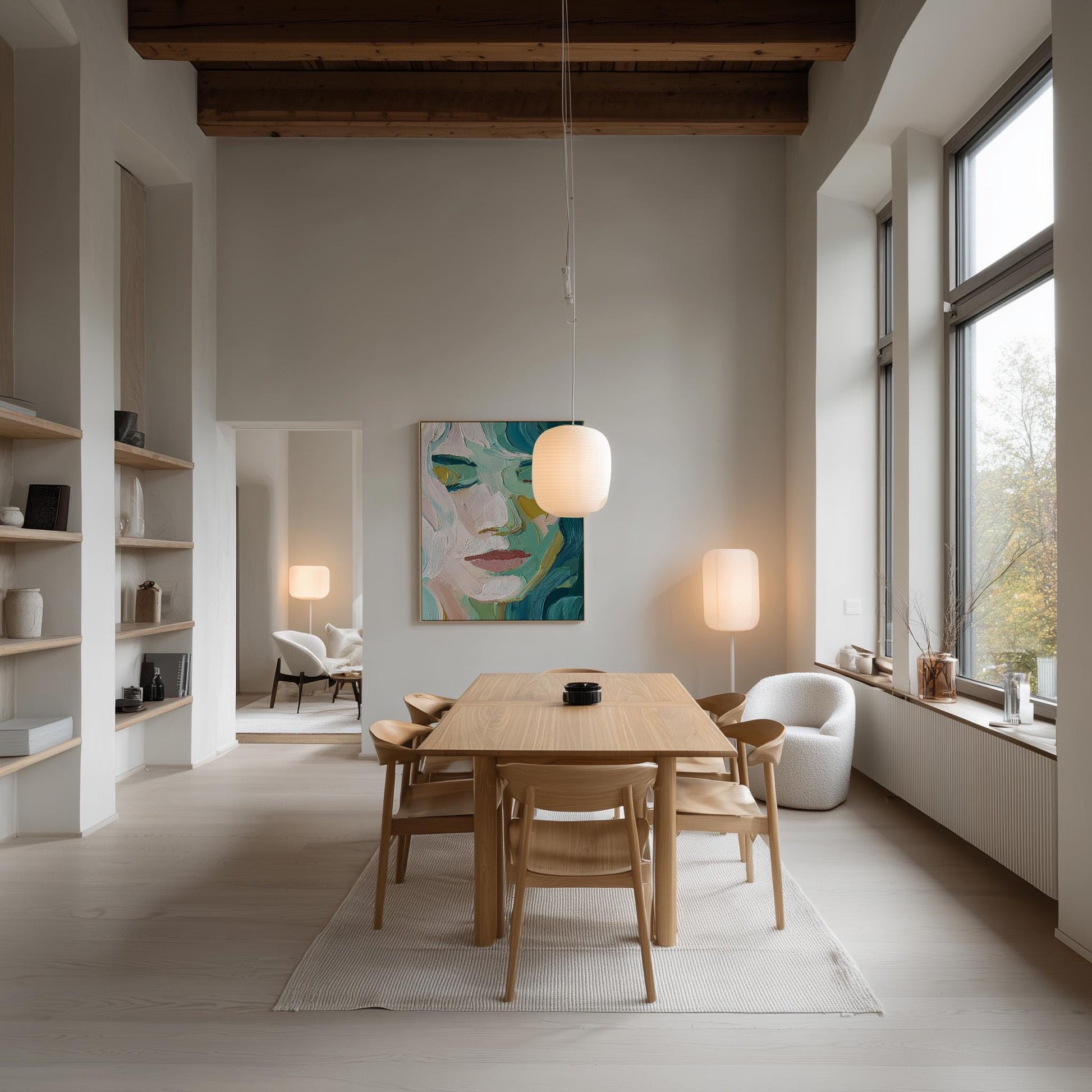 Green and Yellow Woman Face Portrait Textured Canvas Wall Art with Floating Frame