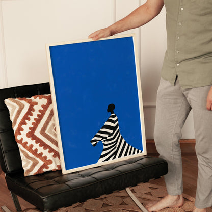 Electric Blue Wall Art – Cobalt Blue Artwork on Abstract Canvas Print, Framed