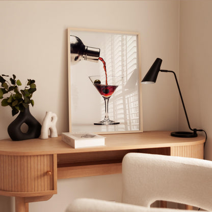 Martini Cocktail Print – Home Bar Decor | Red Wine Pouring Art, Mixology Art Print
