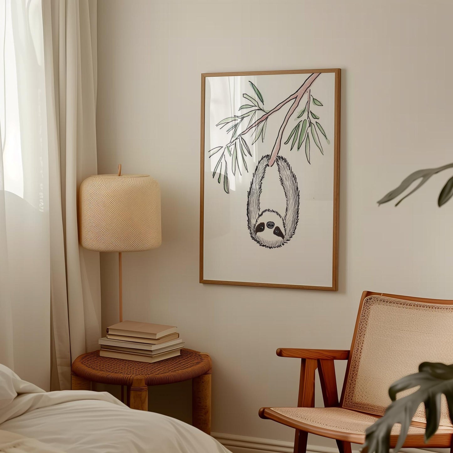 Sloth Watercolor Print – Nursery Wall Art with Eucalyptus Branch & Cute Animal Decor