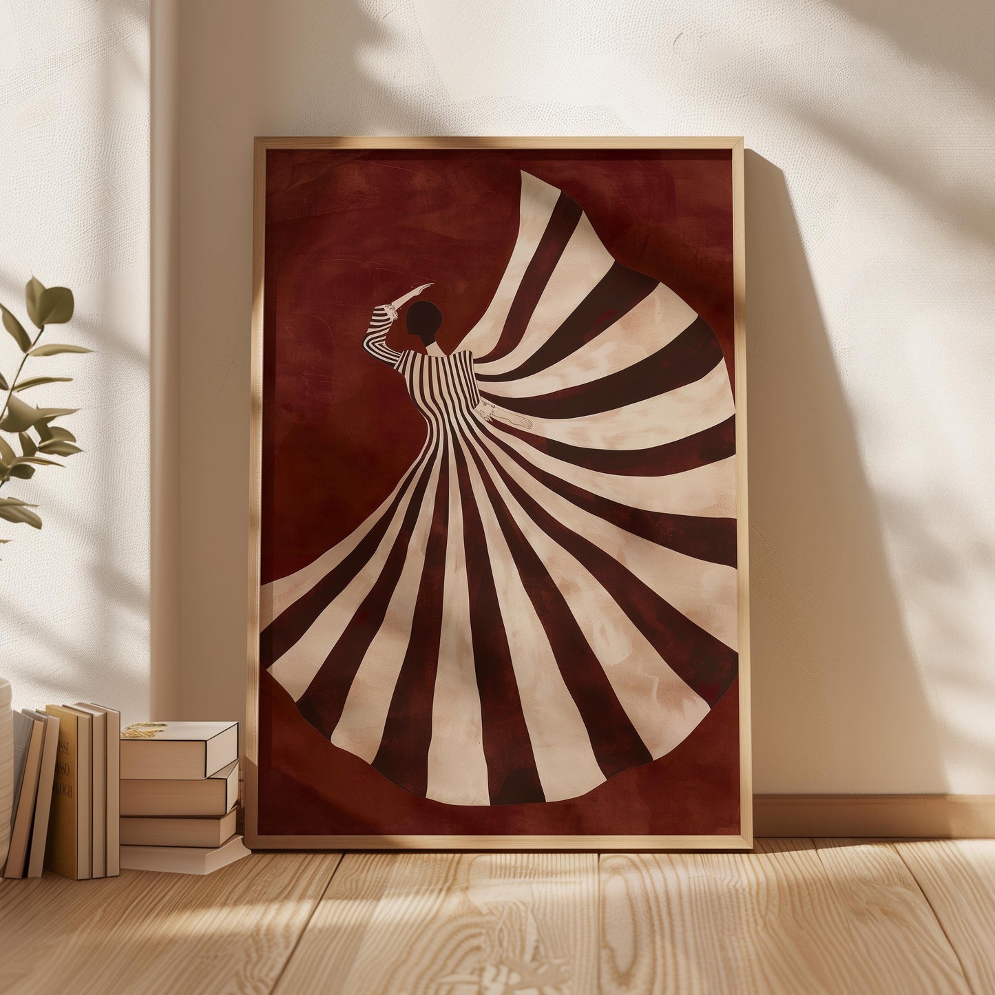 Abstract Woman Art Print: Striped Dress, Modern Wall Decor