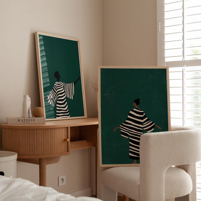 Canvas Wall Art - Emerald Green Abstract Prints | Set of Two Modern Decor