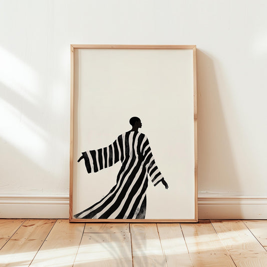 African Woman Silhouette Minimalist Poster – Black White Print, Monochrome Decor