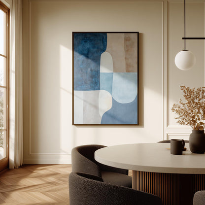 Blue Beige Abstract Canvas Art with Floating Frame