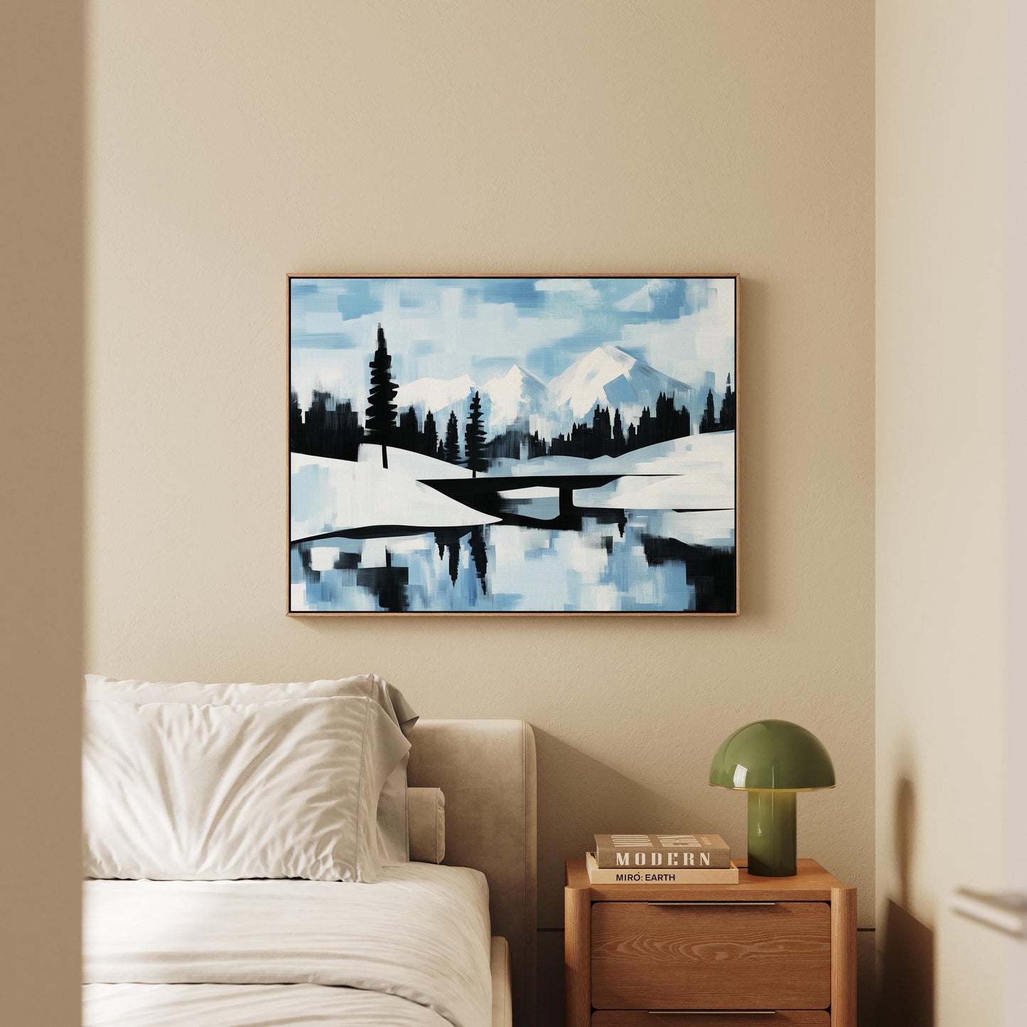 Blue Mountain Landscape Giclée Canvas Print Minimal Winter Wall Art for Living Room or Office