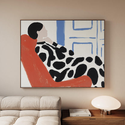 Giclée Canvas Print Woman in Red Chair Modern Figurative Abstract Wall Art for Living Room or Bedroom, Stylish Minimalist Home Decor