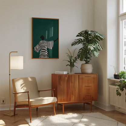 Minimalist Wall Art | Emerald Green Striped Silhouette Fashion Art Print