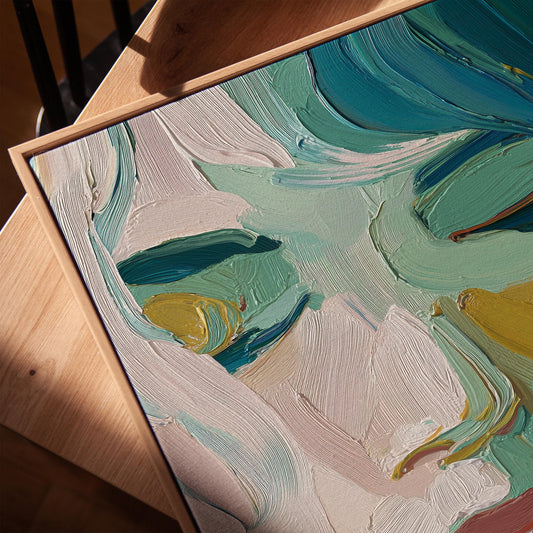 Green and Yellow Woman Face Portrait Textured Canvas Wall Art with Floating Frame