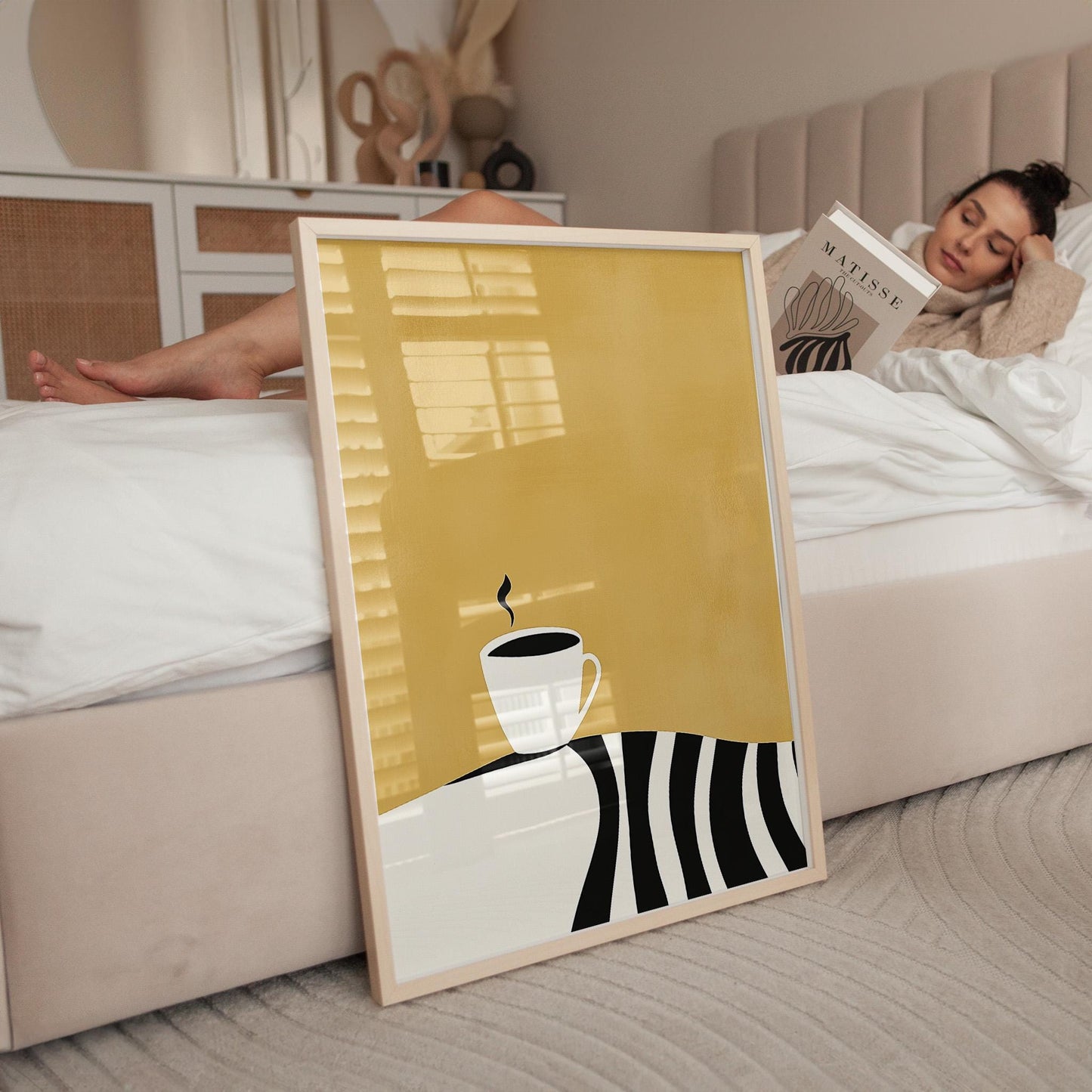 Coffee Cup Wall Art - Minimalist Kitchen Art | Modern Coffee Print Canvas