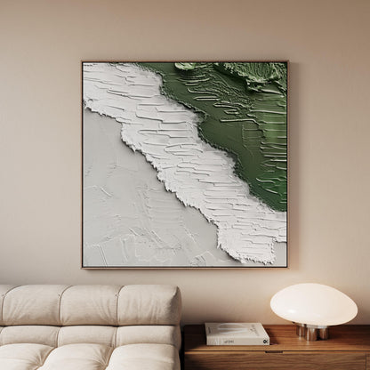 Japandi Canvas Art – Abstract Green Beige Textured Floating Frame Canvas