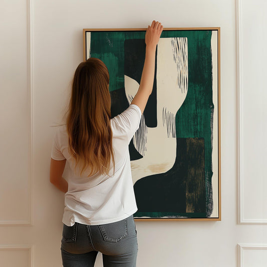 Abstract Wall Art Green and Beige Modern Canvas Print Minimalist Geometric Painting Large Living Room or Office Decor