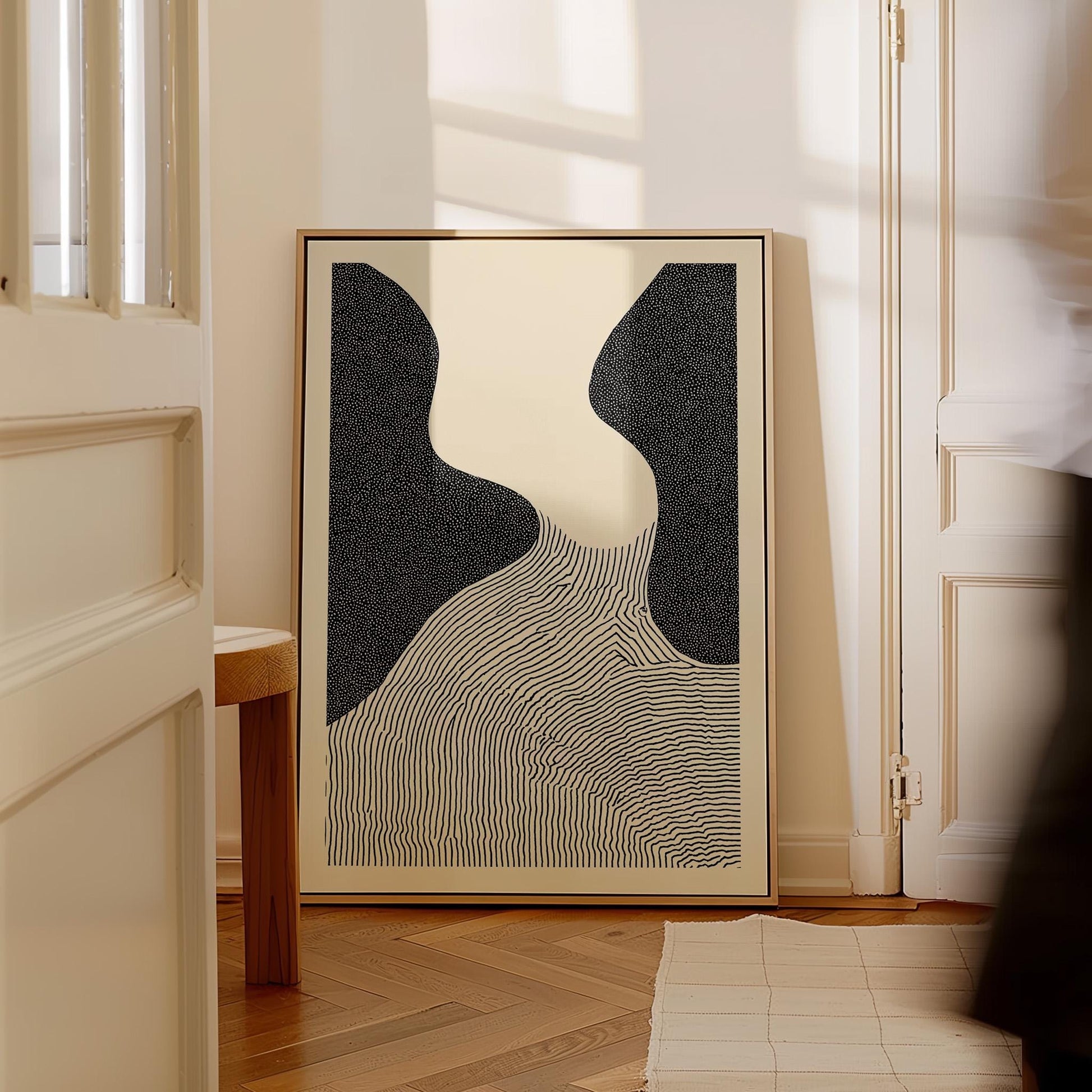 Black and White Abstract Line Art Modern Minimalist Canvas Print Contemporary Geometric Wall Art for Living Room or Office