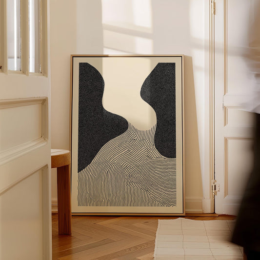 Black and White Abstract Line Art Modern Minimalist Canvas Print Contemporary Geometric Wall Art for Living Room or Office