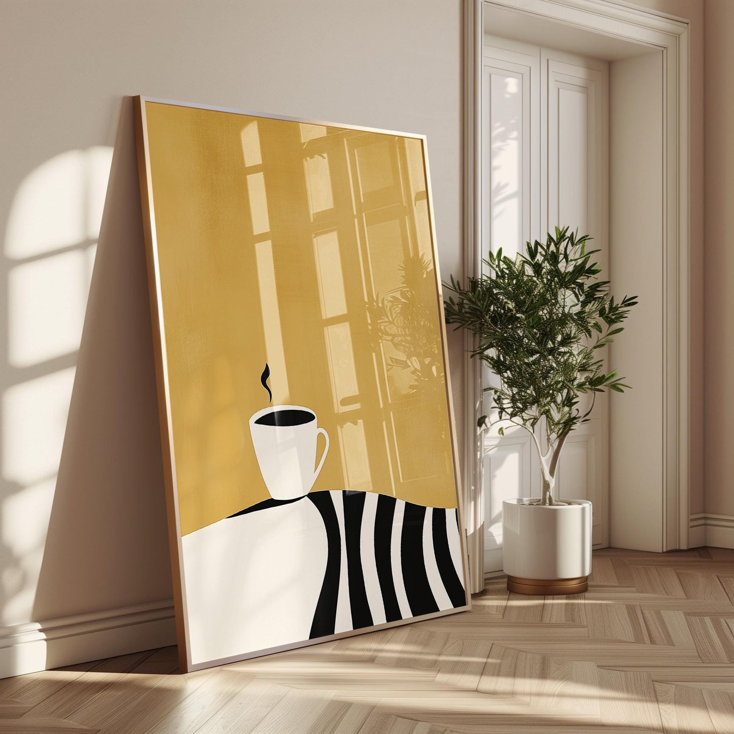 Coffee Cup Wall Art - Minimalist Kitchen Art | Modern Coffee Print Canvas