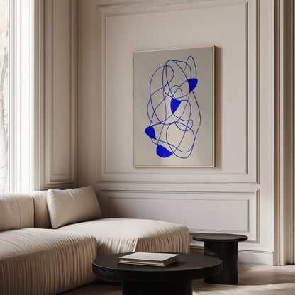 Modern Blue Line Abstract Giclée Canvas Print Minimal Continuous Flow Art for Contemporary Living Room or Office