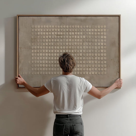 Minimalist Dot Grid Canvas Art: Neutral Textured Abstract Painting for Modern Living Room or Office