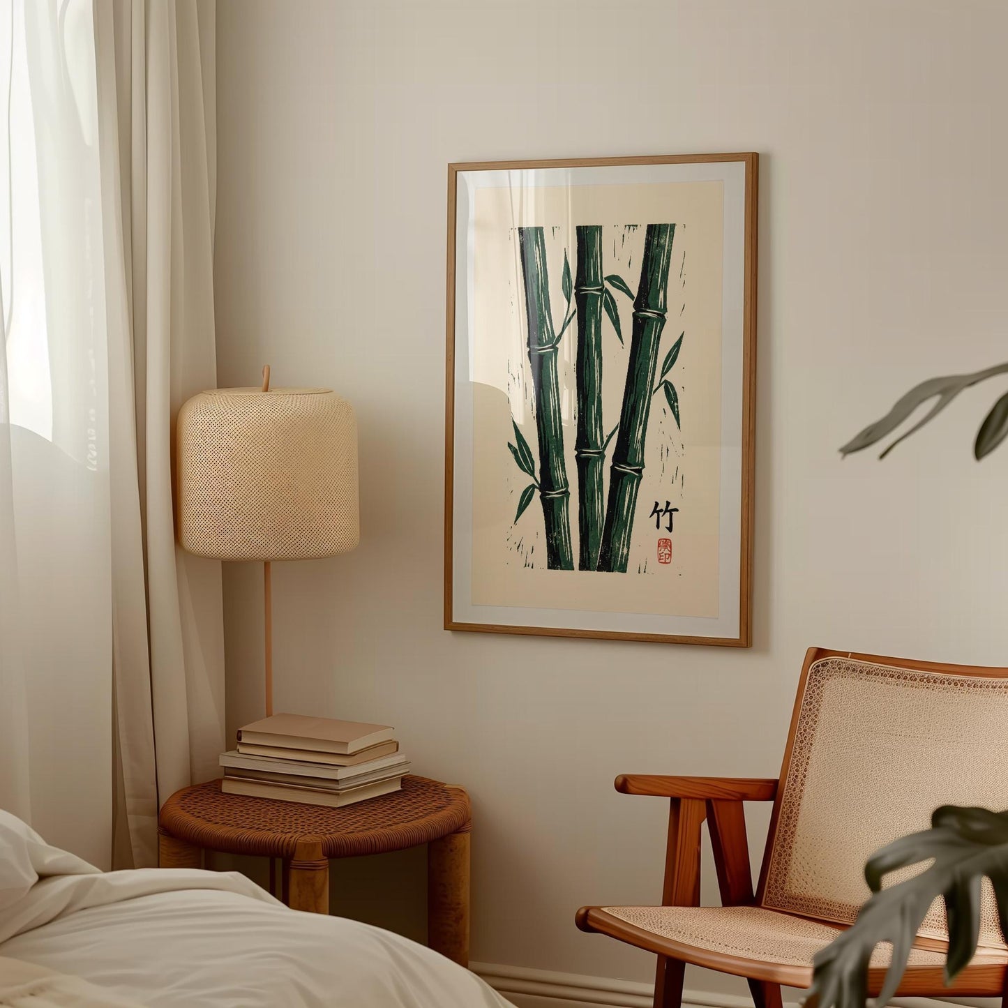 Japanese Bamboo Print - Minimalist Botanical Art | Green Linocut Wall Decor