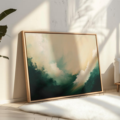 Abstract Green and Beige Canvas Wall Art: Modern Textured Painting for Bedroom or Living Room, Large Framed Artwork, Contemporary Home Decor