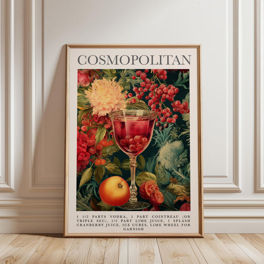 Cosmopolitan Cocktail Print – Vintage Cocktail Art | Botanical Bar Print, Kitchen Wall Decor