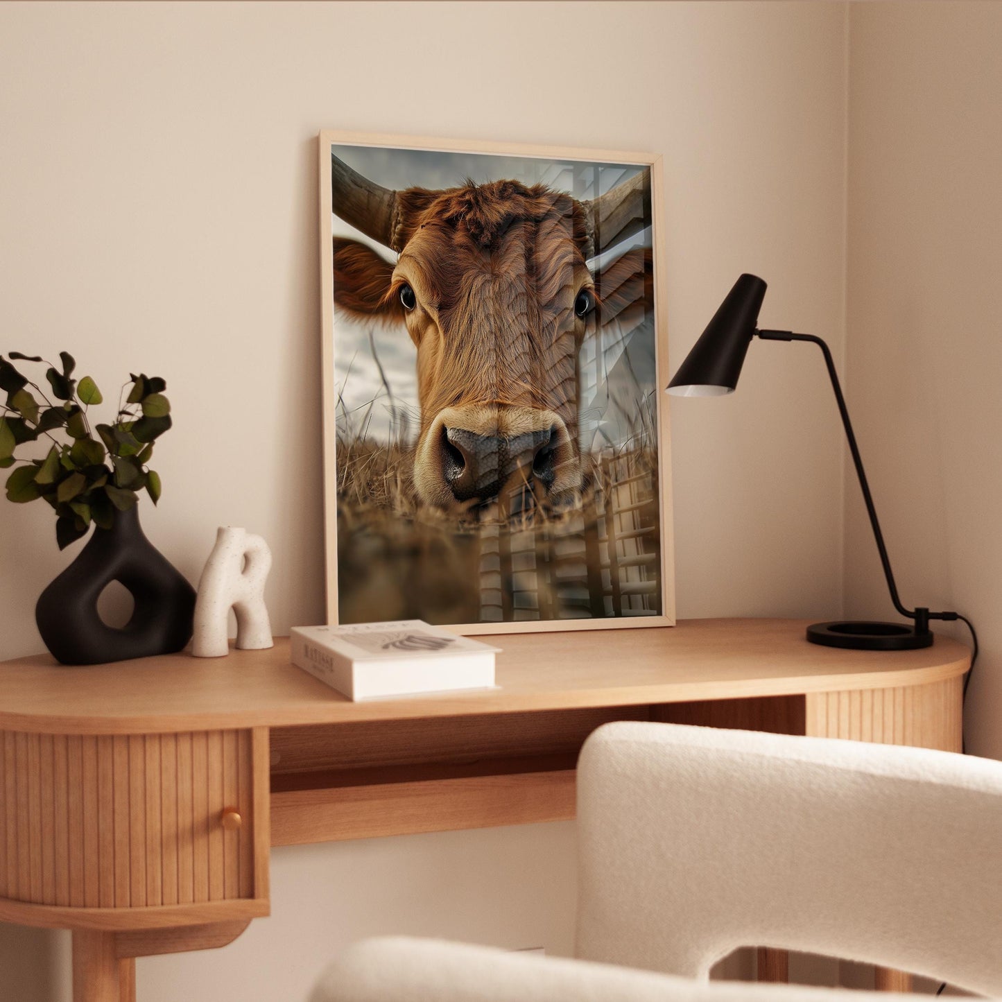 Highland Cow Poster – Rustic Farm Animal Art in Earthy Brown Tones