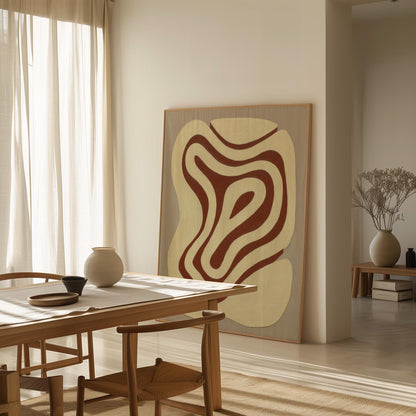 Giclée Canvas Print Abstract Brown Lines Minimalist Neutral Modern Wall Art Organic Shape Painting for Living Room or Office