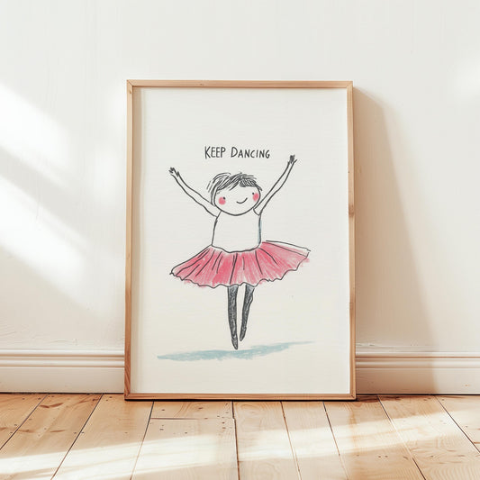 Kids Ballet Poster – Whimsical Ballerina Print with Pink Tutu | Nursery Wall Art