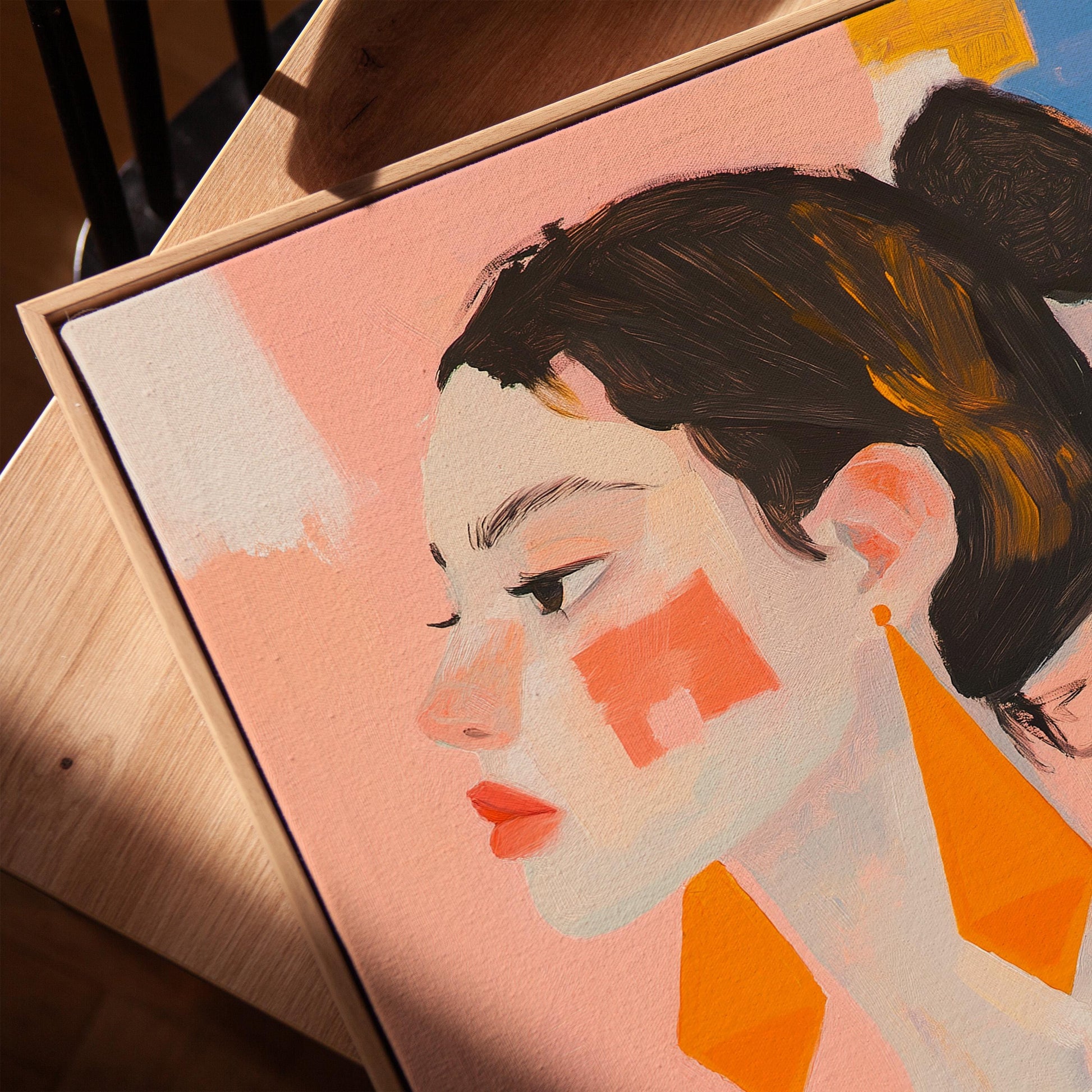 Modern Figurative Canvas Wall Art Set of 3 Women Portrait Prints Bold Checkered Fashion Illustrations for Living Room or Bedroom