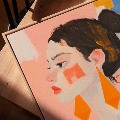 Modern Figurative Canvas Wall Art Set of 3 Women Portrait Prints Bold Checkered Fashion Illustrations for Living Room or Bedroom