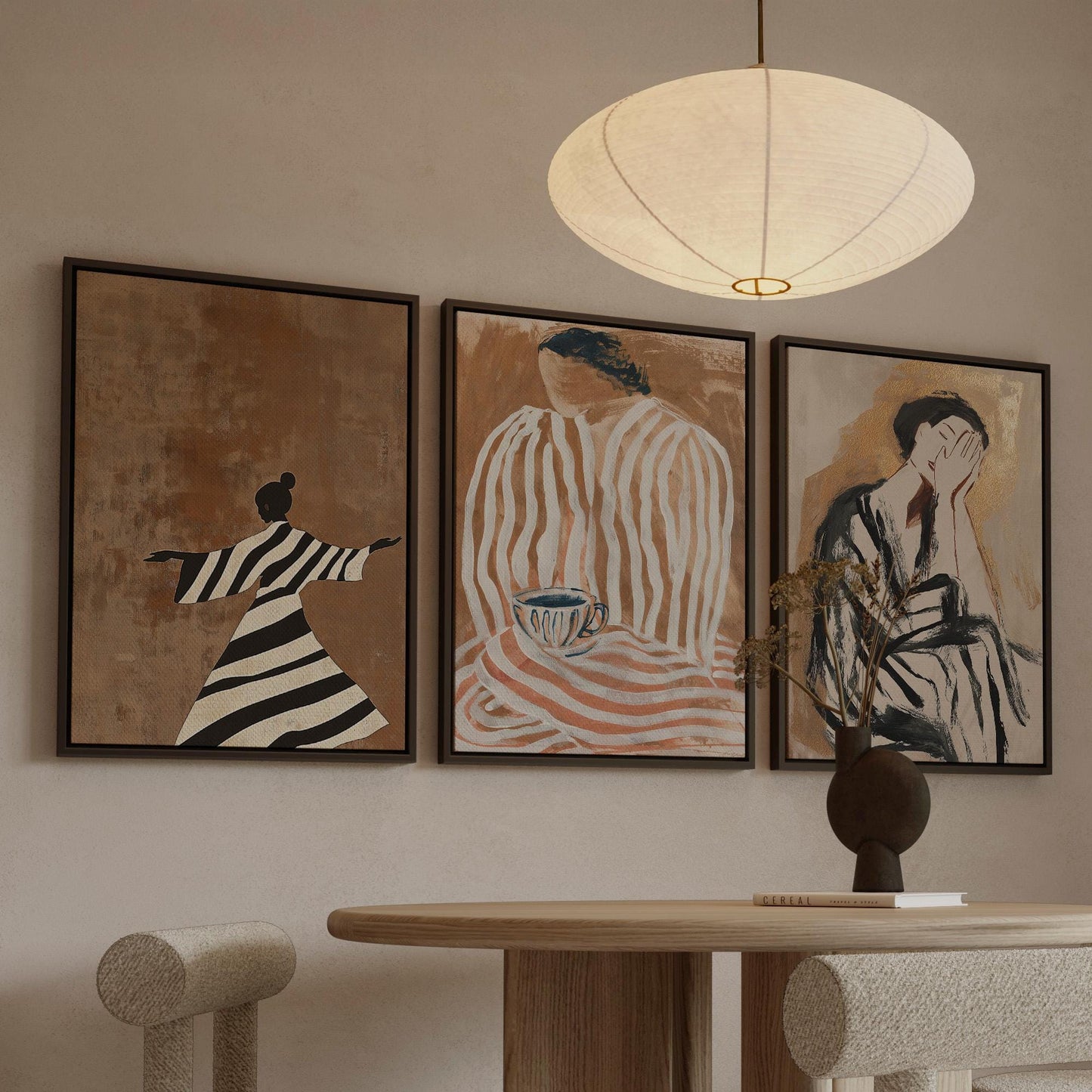 Wabi Sabi Women Canvas Floating Frame Set: Modern Abstract Figurative Art