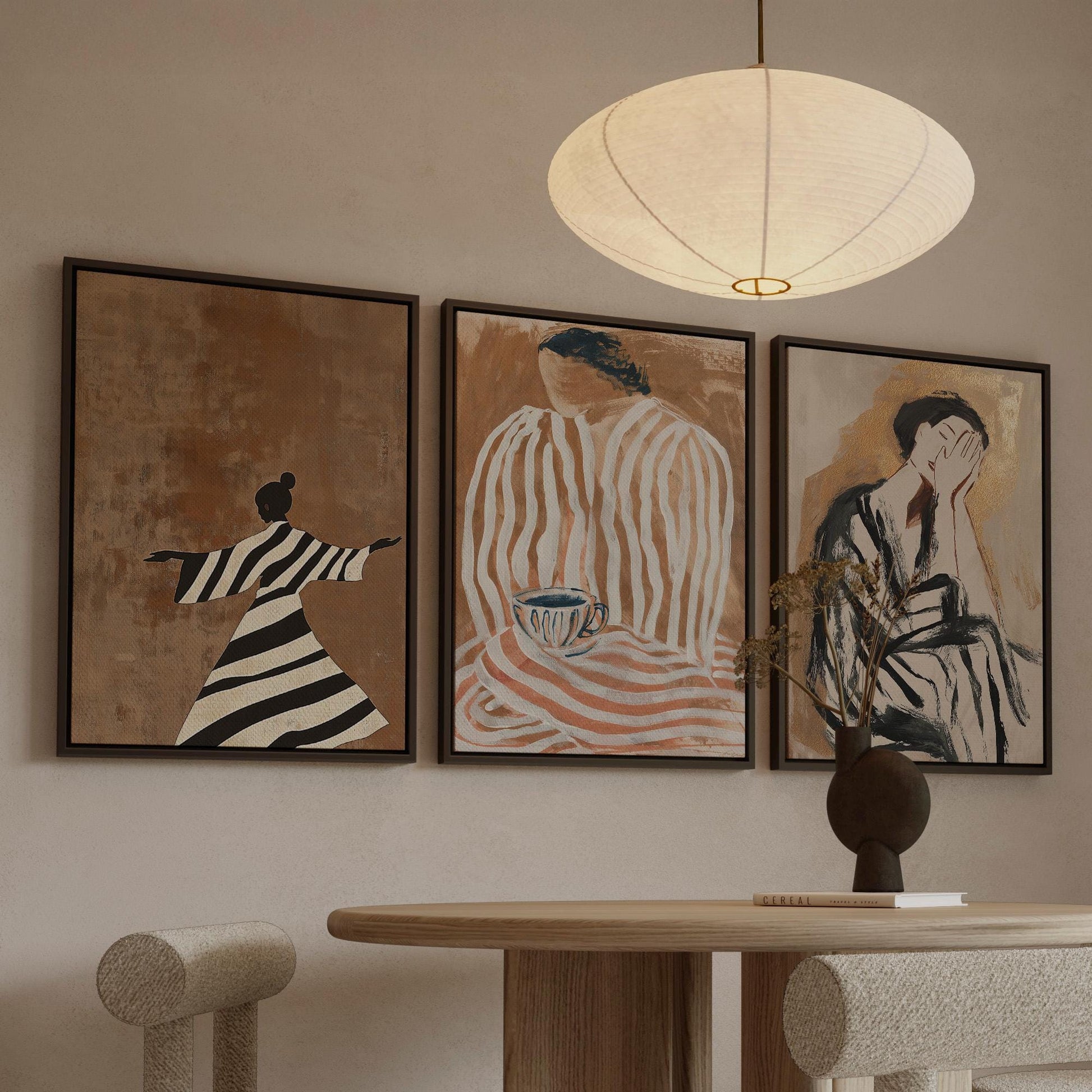 Wabi Sabi Women Canvas Floating Frame Set: Modern Abstract Figurative Art